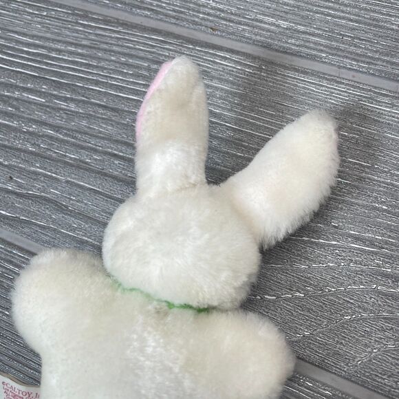 Vintage Caltoy Topper the White Bunny Rabbit Plush Green Bow Mini Stuffed Animal - Picture 5 of 12